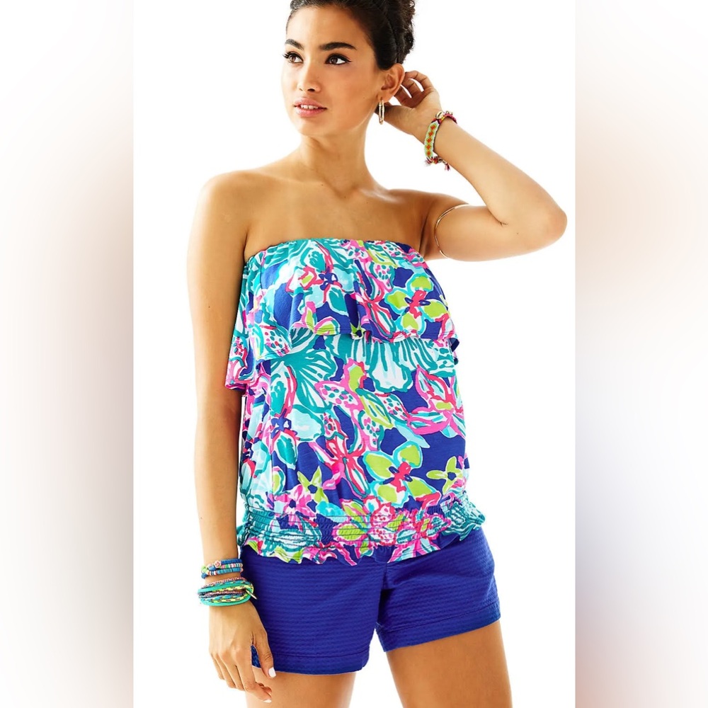 Lilly Pulitzer Womens Iris Blue Casa Azul Katelyn Tube Top Sz XS